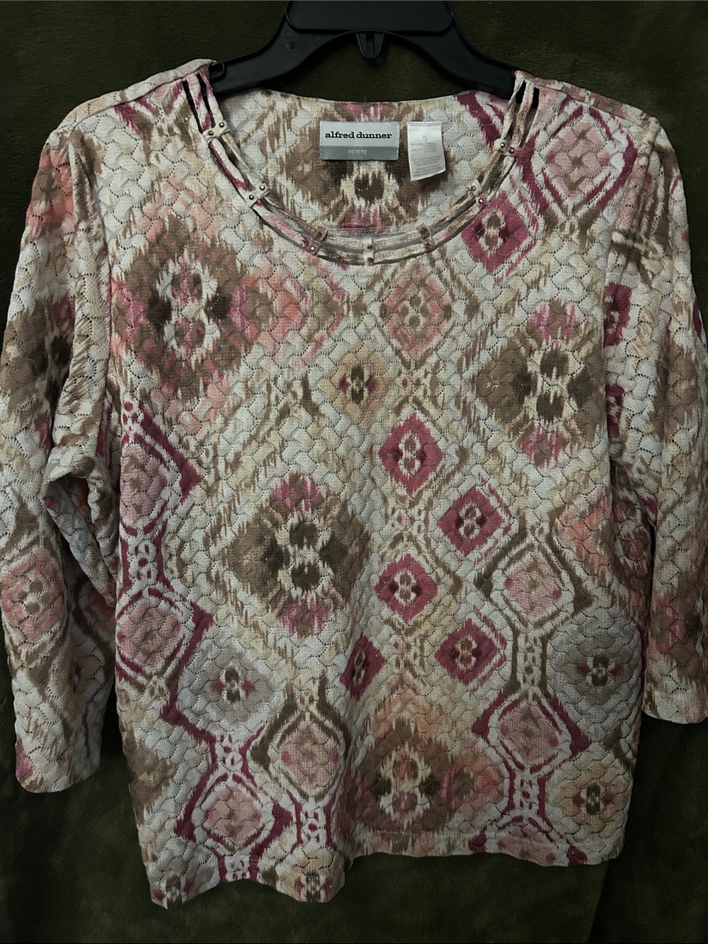 Alfred Dunner Pink & Taupe Geometric Long-Sleeve Top